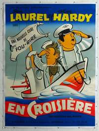 e138 SAPS AT SEA linen French one-panel movie poster R50s Laurel & Hardy!