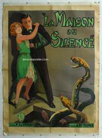 e140 SILENT HOUSE linen French one-panel movie poster '29 great snake image!
