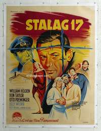 e141 STALAG 17 linen French one-panel movie poster '53 Wilder, Grinsson art!