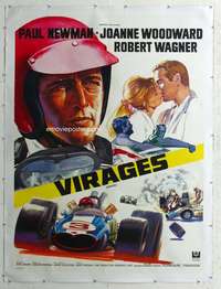 e146 WINNING linen French one-panel movie poster '69 Paul Newman, Indy cars!