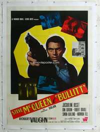 e090 BULLITT linen Italian one-panel movie poster '69 Steve McQueen w/gun!