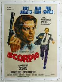 e104 SCORPIO linen Italian one-panel movie poster '73 Burt Lancaster, Delon