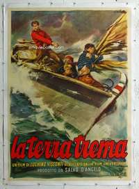 e102 LA TERRA TREMA linen Italian one-panel movie poster '48 Luchino Visconti