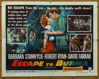 f183 ESCAPE TO BURMA style B half-sheet movie poster '55 Ryan, Stanwyck