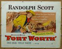 f204 FORT WORTH half-sheet movie poster '51 Randolph Scott in Texas!