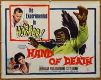 f232 HAND OF DEATH half-sheet movie poster '62 DOOM was in his grasp!
