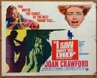 f257 I SAW WHAT YOU DID half-sheet movie poster '65 Joan Crawford, Castle
