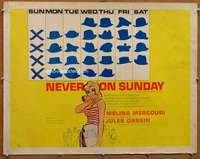 f363 NEVER ON SUNDAY half-sheet movie poster '60 sexy Melinda Mercouri!