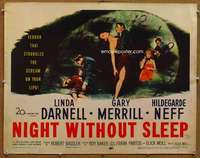 f370 NIGHT WITHOUT SLEEP half-sheet movie poster '52 Linda Darnell, noir!