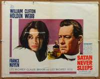 f436 SATAN NEVER SLEEPS half-sheet movie poster '62 William Holden, Nuyen