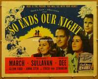 f456 SO ENDS OUR NIGHT half-sheet movie poster '41 Fredric March, Sullavan
