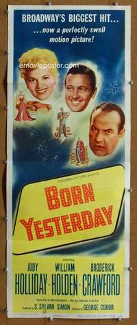 f591 BORN YESTERDAY insert movie poster '51 Judy Holliday, Holden