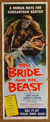 f599 BRIDE & THE BEAST insert movie poster '58 Ed Wood classic!