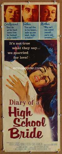 f634 DIARY OF A HIGH SCHOOL BRIDE insert movie poster '59 bad girl!