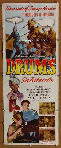 f641 DRUMS insert movie poster R48 Sabu, Raymond Massey, Korda