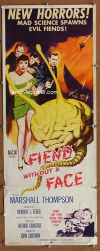 f648 FIEND WITHOUT A FACE insert movie poster '58 bizarre giant brain!