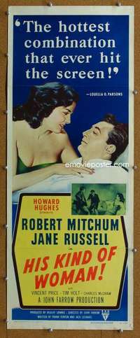 f678 HIS KIND OF WOMAN insert movie poster '51 Mitchum, Jane Russell