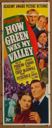 f689 HOW GREEN WAS MY VALLEY insert movie poster R46 John Ford