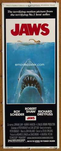 f704 JAWS insert movie poster '75 Steven Spielberg classic shark!