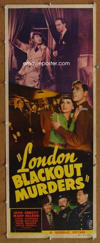 f727 LONDON BLACKOUT MURDERS insert movie poster '42 WWII in England!