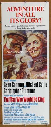 f742 MAN WHO WOULD BE KING insert movie poster '75 Connery, Caine