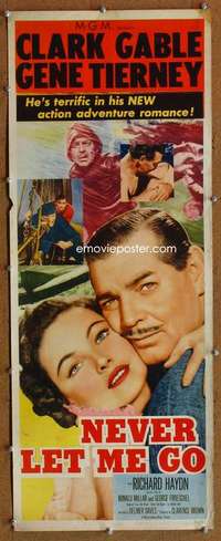 f768 NEVER LET ME GO insert movie poster '53 Clark Gable, Gene Tierney