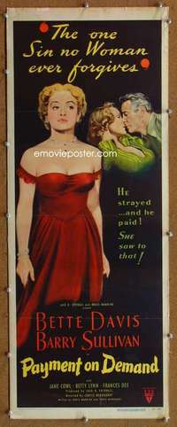 f002 PAYMENT ON DEMAND insert movie poster '51 classic Bette Davis!