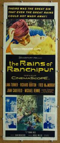 f827 RAINS OF RANCHIPUR insert movie poster '55 Lana Turner, Burton