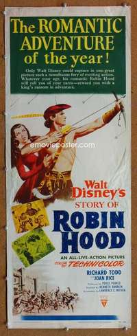 f897 STORY OF ROBIN HOOD insert movie poster '52 Walt Disney