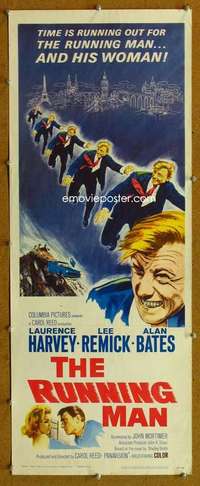 f844 RUNNING MAN insert movie poster '63 Laurence Harvey, Carol Reed