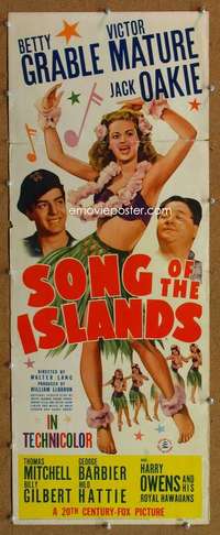 f879 SONG OF THE ISLANDS insert movie poster '42 sexy Betty Grable!