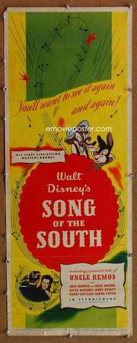 f880 SONG OF THE SOUTH insert movie poster '46 Disney, Uncle Remus