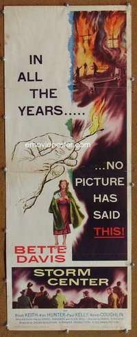 f896 STORM CENTER insert movie poster '56 Bette Davis, Brian Keith