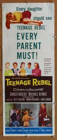 f908 TEENAGE REBEL insert movie poster '56 Ginger Rogers, Rennie