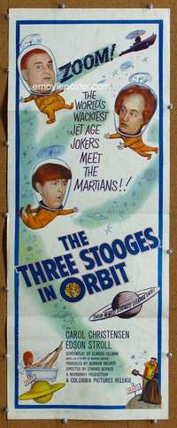 f921 THREE STOOGES IN ORBIT insert movie poster '62 Moe Larry Curly