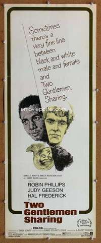 f935 TWO GENTLEMEN SHARING insert movie poster '69 interracial romance!