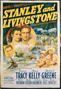 g496 STANLEY & LIVINGSTONE linen one-sheet movie poster '39 Spencer Tracy