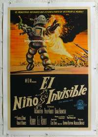 g049 INVISIBLE BOY linen Argentinean movie poster '57 Robby!