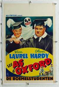 g183 CHUMP AT OXFORD linen Belgian movie poster R50s Laurel & Hardy!
