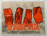 g205 LA DOLCE VITA linen British quad movie poster R70s Fellini