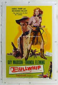 g294 BULLWHIP linen one-sheet movie poster '58 Guy Madison, Rhonda Fleming