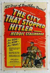 g306 CITY THAT STOPPED HITLER linen one-sheet movie poster '43 Stalingrad!