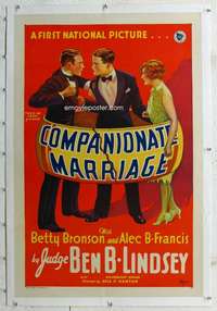 g311 COMPANIONATE MARRIAGE linen one-sheet movie poster '28 stone litho!