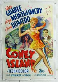 g312 CONEY ISLAND linen one-sheet movie poster '43 Betty Grable, Cesar Romero
