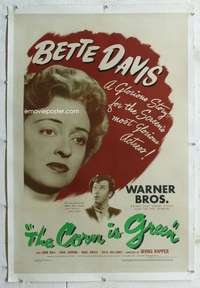 g314 CORN IS GREEN linen one-sheet movie poster '45 Bette Davis, Rapper