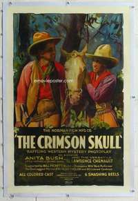 g316 CRIMSON SKULL linen one-sheet movie poster '23 Bush, colored cowboys!