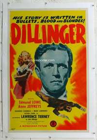 g326 DILLINGER linen one-sheet movie poster '45 Lawrence Tierney, Edmund Lowe