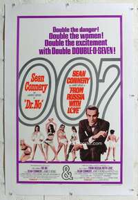 g331 DR NO/FROM RUSSIA WITH LOVE linen one-sheet movie poster '65 James Bond