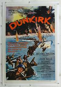 g335 DUNKIRK linen one-sheet movie poster '58 Richard Attenborough, Mills