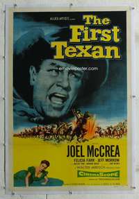 g340 FIRST TEXAN linen one-sheet movie poster '56 Joel McCrea, Felicia Farr